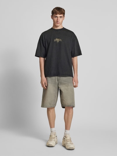 REVIEW Oversized T-Shirt mit geripptem Rundhalsausschnitt Black 1