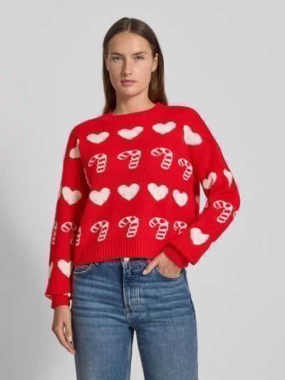 Vero Moda Regular Fit Weihnachtspullover mit Rundhalsausschnitt Modell 'CANDYHEARTS' Rot 4