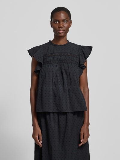 VERO MODA Top bluzkowy o kroju regular fit z czystej bawełny model 'TRINE' Czarny 4