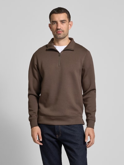 Casual Friday Sweatshirt met opstaande kraag, model 'Sebastian' Lichtbruin - 4