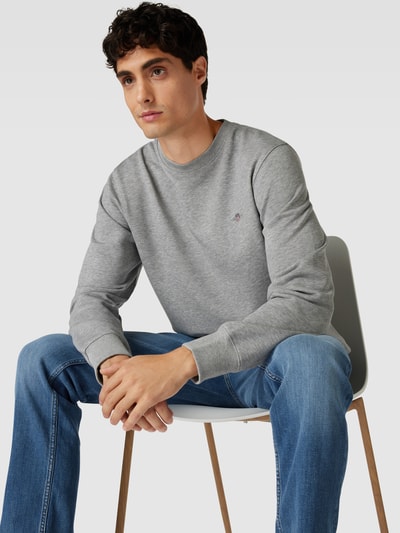 Gant Regular fit sweatshirt met labelstitching, model 'SHIELD' Zilver gemêleerd - 3