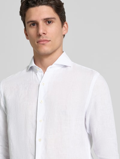 Profuomo Slim Fit Leinenhemd mit Haifischkragen Weiss 3