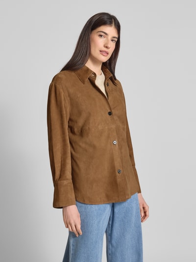 Marc O'Polo Relaxed Fit Lederhemd aus weichem Ziegenvelours Camel 4