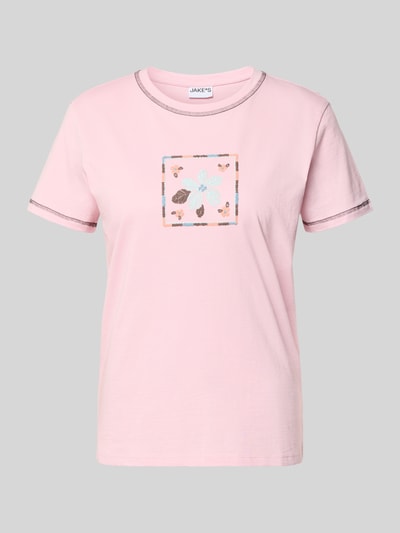 Jake*s Casual T-Shirt mit Motiv und Rundhalsausschnitt Pink 2