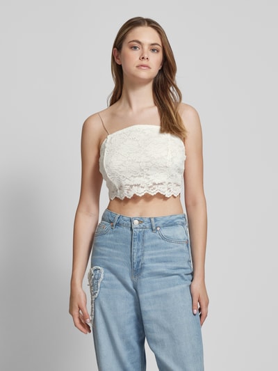 Only Korte top met etskanteffect, model 'LINNEA' Offwhite - 4