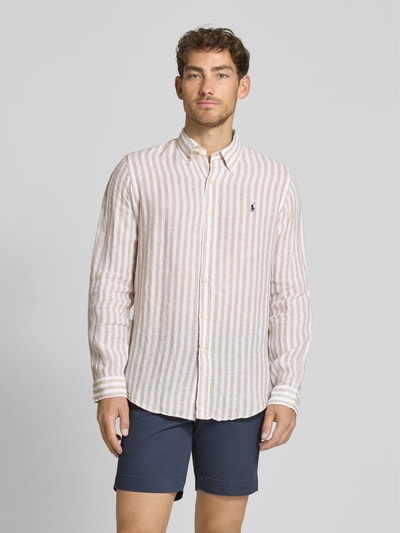 Polo Ralph Lauren Custom Fit Leinenhemd mit Button-Down-Kragen Beige 4