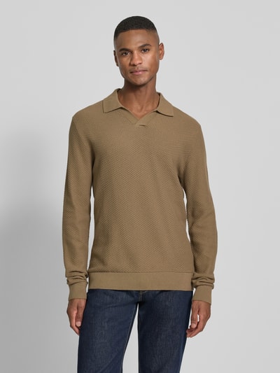 Lindbergh Sweter z dzianiny z fakturowanym wzorem i wykładanym kołnierzem Camel 4