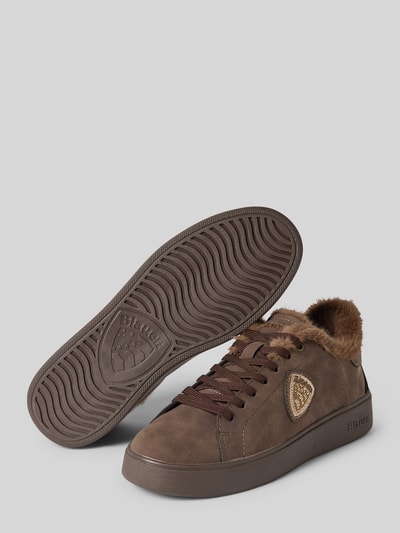 Productfoto, Sneaker met logo-detail van Blauer USA, dames sneakers, afgeronde pasvorm, met imitatiebont, vetersluiting, hakhoogte maat 40: 4 cm, schachthoogte maat 40: 8 cm, schachtbreedte maat 40: 10 cm, bruin met textuur, Sneaker met logo-detail