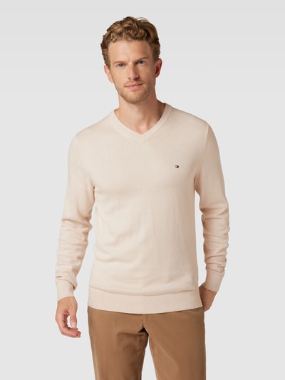 Tommy Hilfiger Strickpullover mit V-Ausschnitt Modell 'PIMA' Ecru 4