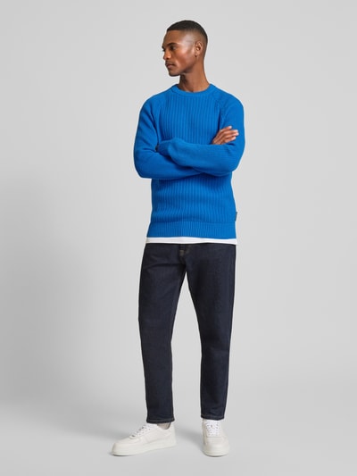 Tom Tailor Denim Regular Fit Strickpullover aus Baumwoll-Mix mit Strukturmuster Royal 1