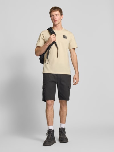 Mannenmodel draagt T-shirt uit katoenmix model 'EVOLUTION' van The North Face, regular fit, ronde hals, labelprint, voorkant, full-body.