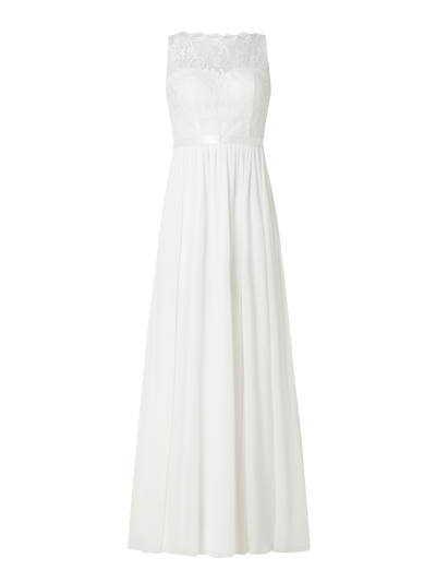 Luxuar Abendkleid mit Oberteil aus floraler Spitze Offwhite 2