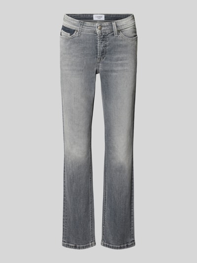 Produktfoto, szare jeansy o prostym kroju slim fit z mieszanki bawełny, delikatne cieniowania, Slim Fit Jeans aus Baumwoll-Mix Modell 'PIPER' von CAMBIO, damskie jeansy slim fit