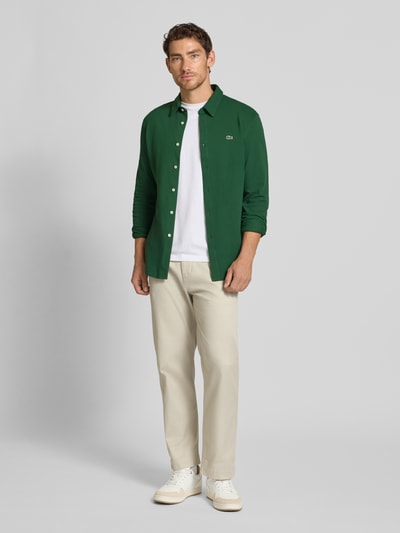 Lacoste Koszula casualowa o kroju slim fit z fakturą Zielony 1