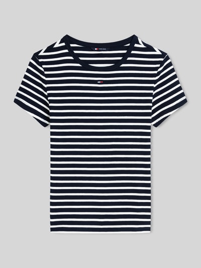 Tommy Jeans slim fit T-shirt van katoenmix in ribtricot Marineblauw - 2