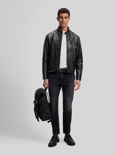 BOSS Orange Lederjacke Modell 'Joslay' mit Stehkragen Black 1