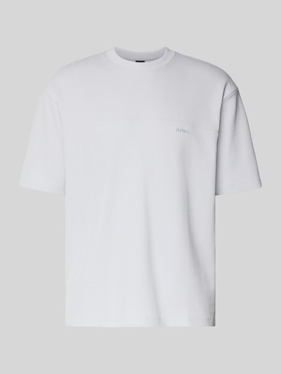 Produktfoto, Regular Fit T-shirt uit katoenmix Model 'TE_HIVE' van BOSS Oranje met effen look, structuurpatroon, labeldetail, ronde hals, korte mouw, jacquard-materiaalverwerking