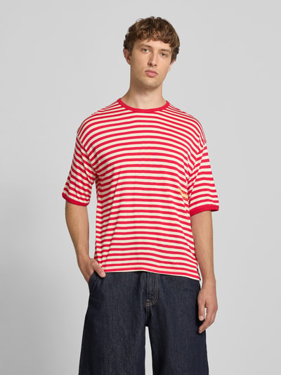 ANOTHER COTTON LAB t-shirt ze wzorem w paski i nadrukiem z logo Bordowy 4