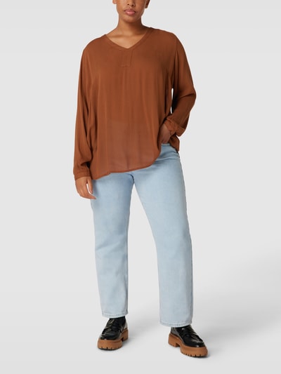 KAFFE Curve Blouse met V-hals, model 'AMI' Hazelnootbruin - 1