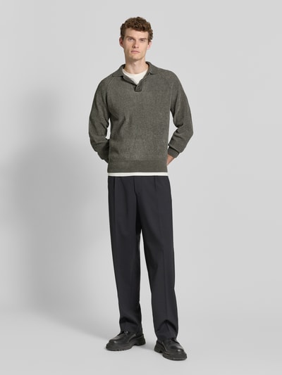 JAKE*S STUDIO MEN Sweter z dzianiny z kołnierzykiem polo Ciemnoszary 1