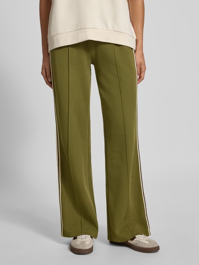 JOOP! Flared fit sweatpants met galonstrepen, model 'Talina' Donkergroen - 4