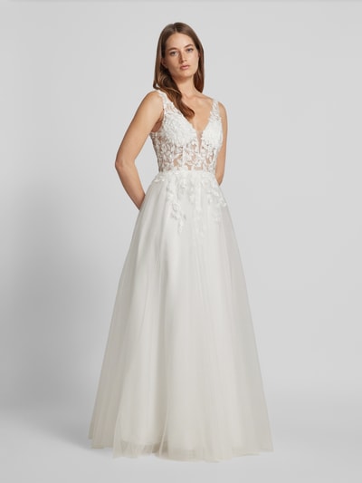 Luxuar Abendkleid mit Strasssteinbesatz Offwhite 1