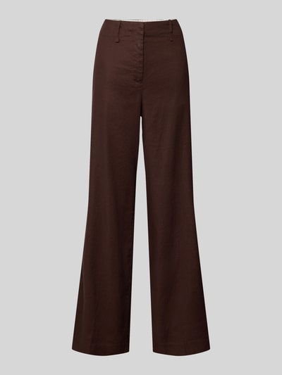 Produktfoto, Straight Fit Leinenhose mit Viskose-Anteil von Stefanel in Braun, Leinen-Mix, Bügelfalten, Eingrifftaschen, Haken- und Reißverschluss