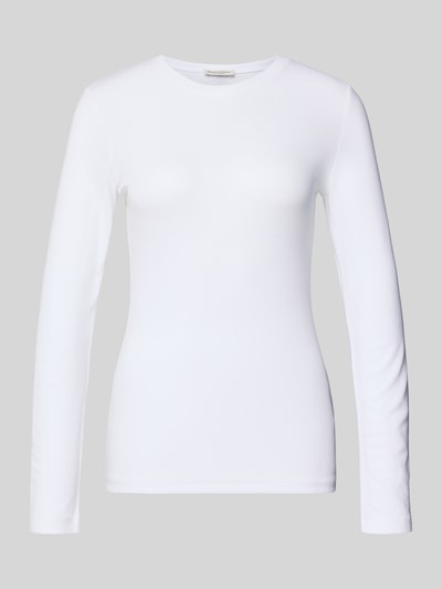 Productfoto, Slim Fit Langarmshirt aus Lyocell-Mix van Marc O'Polo in effen wit met ronde hals en ribstructuur, damesmodel.