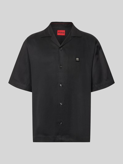 Produktfoto, Relaxed Fit Freizeithemd aus reinem Lyocell Modell 'ESPINO' von HUGO, unifarben schwarz, Resortkragen, Kurzarm, Twillstruktur