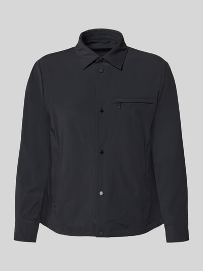 Produktfoto, Blouson mit Kentkragen und Brusttasche von ARMANI EXCHANGE, schwarzer Material-Mix mit Stretch-Anteil, Regular-Fit, Knopfleiste