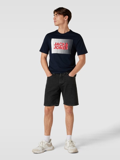 Jack & Jones T-shirt met labelprint, model 'CORP' Donkerblauw - 1