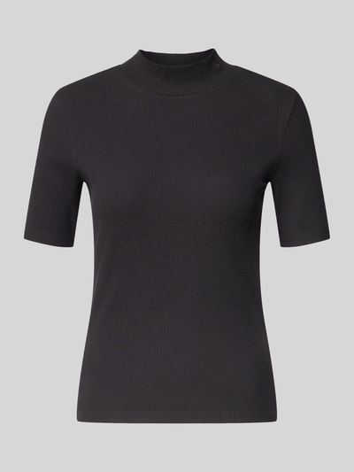 Produktfoto, T-shirt met geribde opstaande kraag van Scotch & Soda in zwart, mix van katoen en elastaan, regular fit, ruglengte maat S 56 cm.