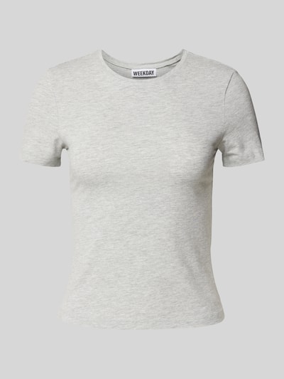 WEEKDAY T-Shirt mit geripptem Rundhalsausschnitt Mittelgrau Melange 2