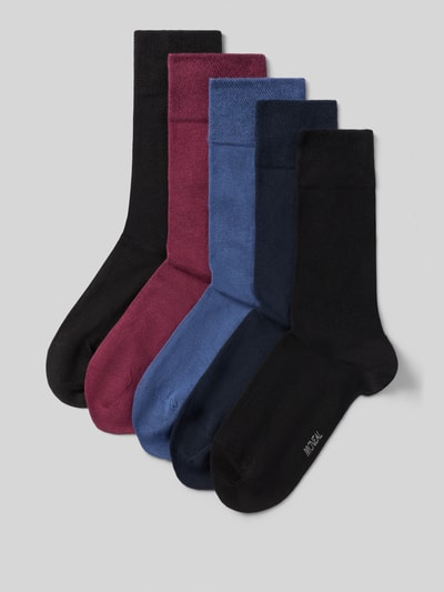Produktfoto, Socken im 5er-Pack mit gerippten Bündchen von MCNEAL in Schwarz, Blau und Bordeaux, Baumwoll-Mix mit Stretch-Anteil, Logo-Detail