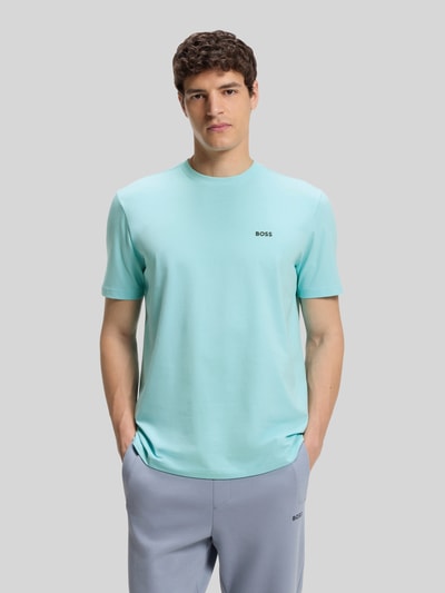 BOSS Green męski t-shirt o kroju regular fit z mieszanki bawełny Morski 4