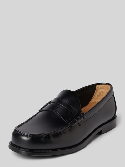 Produktfoto, Loafer aus echtem Leder Modell 'BILLY' von SELECTED HOMME, unifarben schwarz, abgerundete quadratische Spitze, Blockabsatz, glatte Struktur