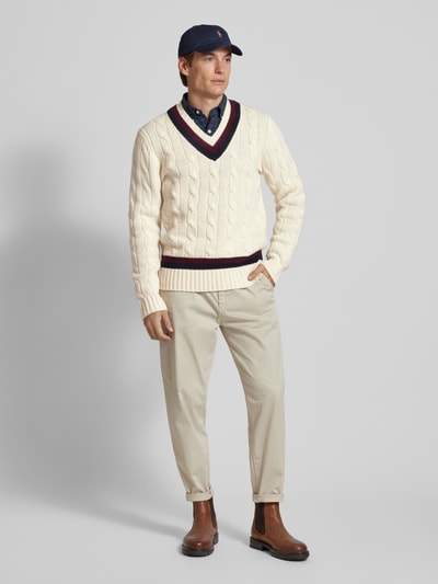 Polo Ralph Lauren Strickpullover mit Zopfmuster Offwhite 1