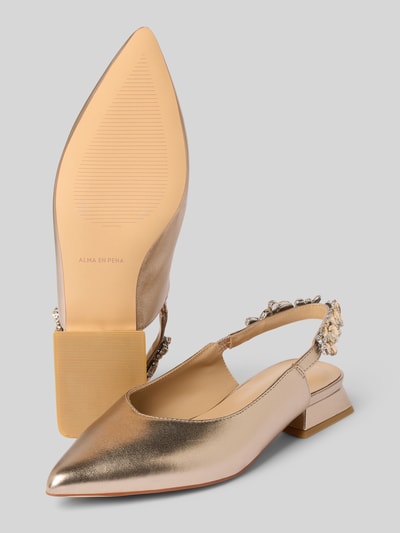 ALMA EN PENA Lederpumps mit Blockabsatz Metallic Braun 4