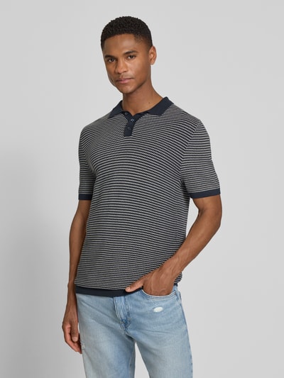 DRYKORN Slim Fit Strick-Poloshirt in Two-Tone-Machart Modell 'Triton' Dunkelblau 4