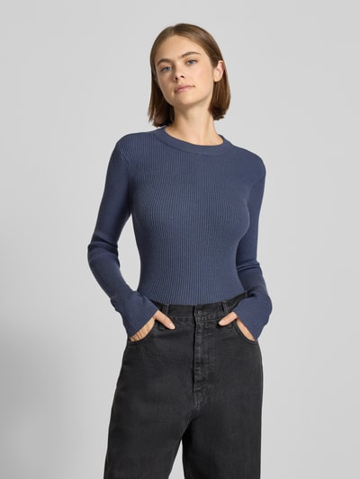 Pieces Sweter o kroju slim fit z dzianiny z mieszanki wiskozy model ‘MIRA’ Metaliczny niebieski 4