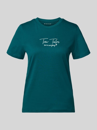 Produktfoto, Regular Fit T-Shirt aus Bio-Baumwoll-Mix von Tom Tailor, efekt: jednolity kolor, krój regular fit, z napisem z logo, okrągły dekolt, krótki rękaw, mieszanka bawełny ekologicznej