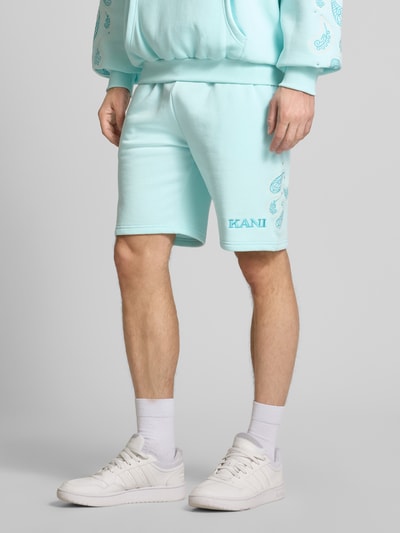 KARL KANI Sweatshorts met logostitching, model 'Paisley' Oceaanblauw - 4