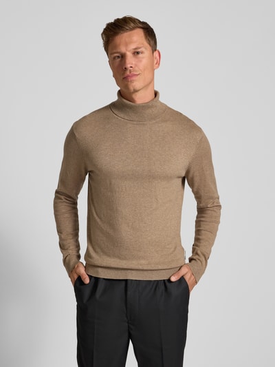 Casual Friday Sweter z wywijanym kołnierzem z domieszką kaszmiru Beżowy 4
