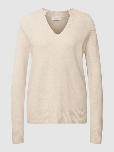 Christian Berg Woman Gebreide pullover van wol met V-hals Beige gemêleerd - 2