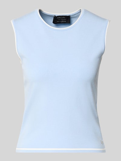 Produktfoto, Strickshirt aus Viskose-Mix im ärmellosen Design von Marc Cain in Hellblau mit Rundhalsausschnitt und körpernaher Passform