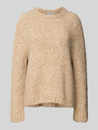 Jake*s Casual Oversized Strickpullover mit Rundhalsausschnitt Camel 2