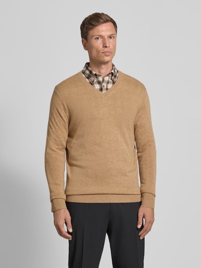 Christian Berg Men Strickpullover aus Wolle-Kaschmir-Mix mit V-Ausschnitt Sand Melange 4