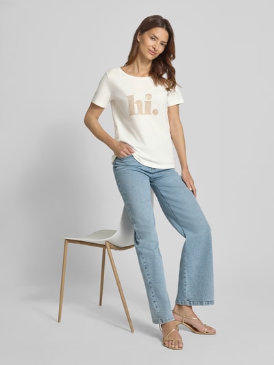 More & More T-shirt met strass-steentjes en ronde hals Offwhite - 1