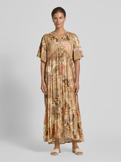 monari Maxikleid aus Viskose mit Tunikakragen Camel 4