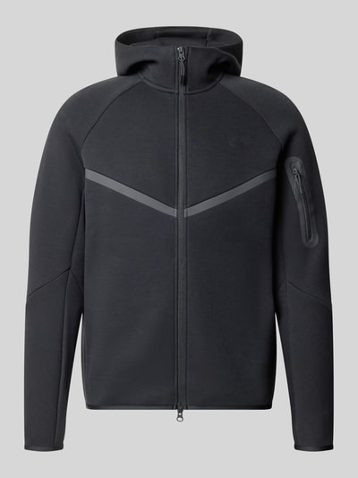 Produktfoto, schwarze Regular Fit Sweatjacke aus Baumwoll-Mix von Nike mit Reißverschluss und Kapuze, schlichte Oberfläche, Herren Sweatjacke